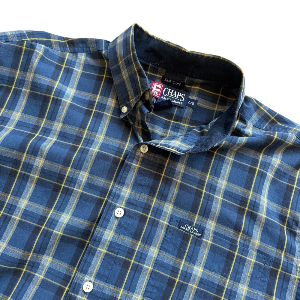 Chaps Ralph Lauren Classic Preppy Easy Care Blue Plaid Button Down Shirt L Mens